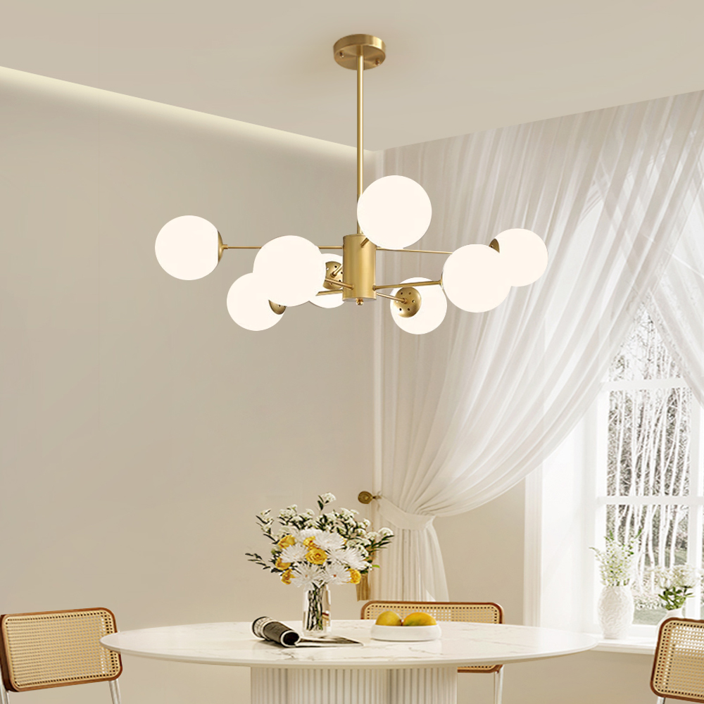 Nordic Modern Copper Chandelier Milky White Bubble Ceiling Light For Living Room Bedroom