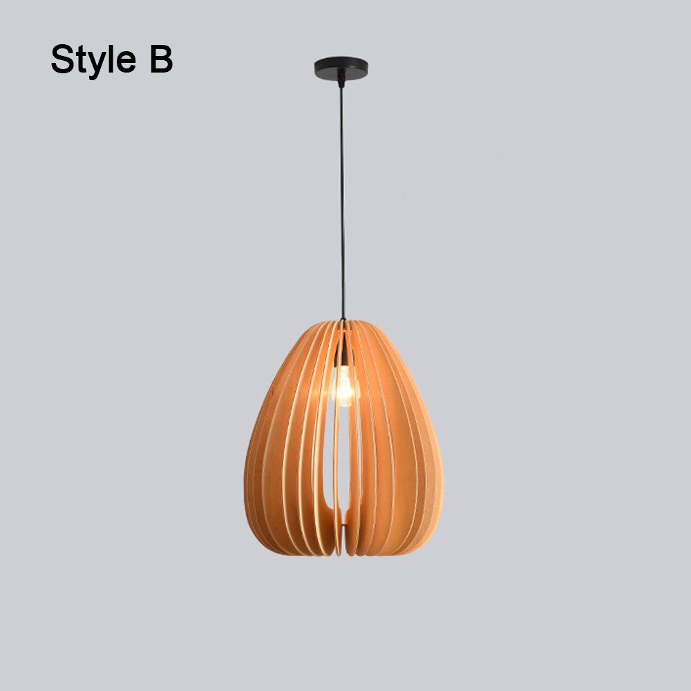 Japanese Retro Pumpkin Lantern Living Room Chandelier Wooden Pendant Lamp