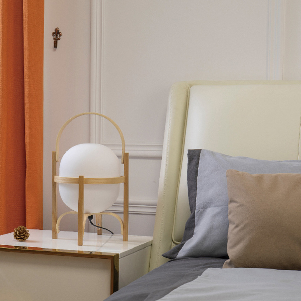 Simple Japanese Solid Wood Floor Lamp Designer Basket Glass Table Lamp Bedside Light