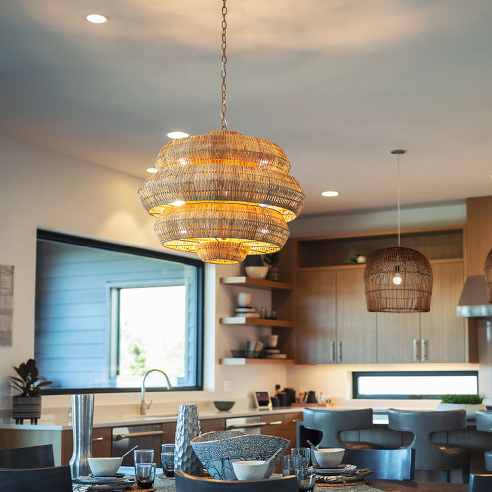 Oversize Rattan Chandelier For Spacious Space Wabi-sabi Retro Lighting fixture