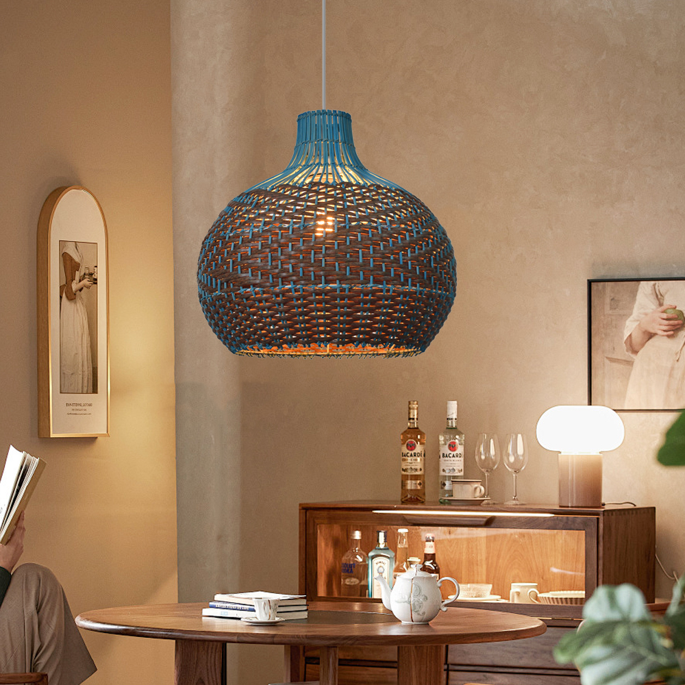 Kitchen Blue-brown Rattan Pendant Lights Fixture Ceiling Hanging Lamp Shade
