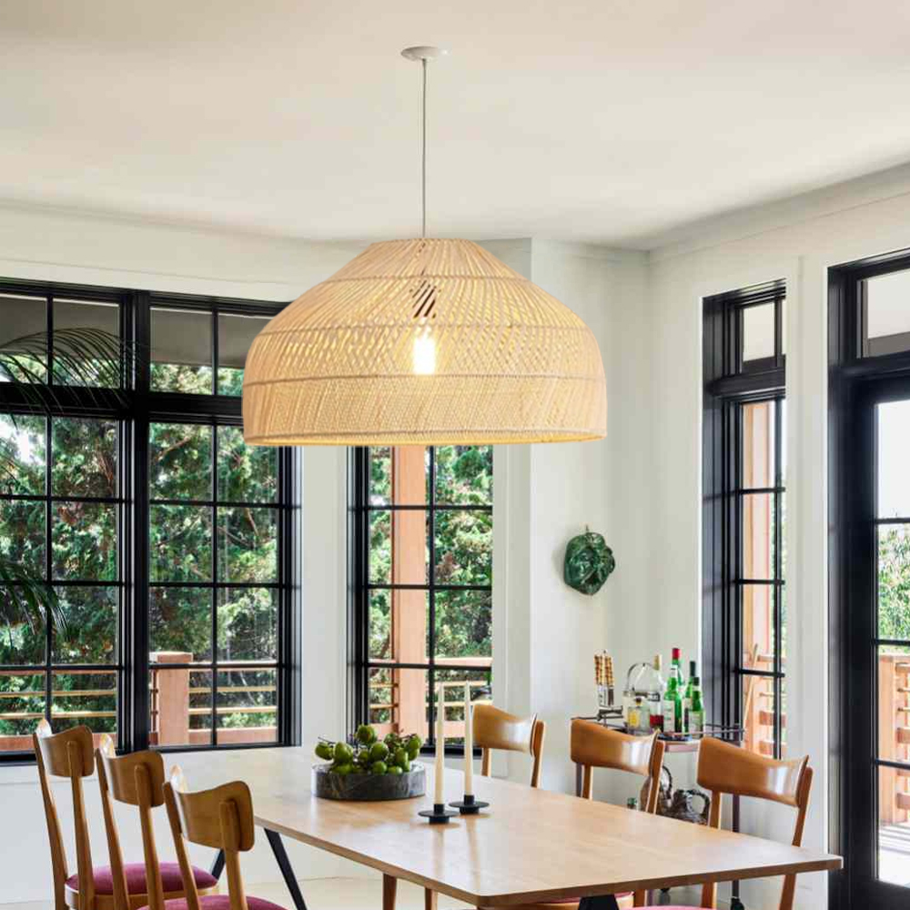Hand-Woven Pendant Light Fixture Farmhouse Basket Hanging Lamp Chandelier for Kitchen