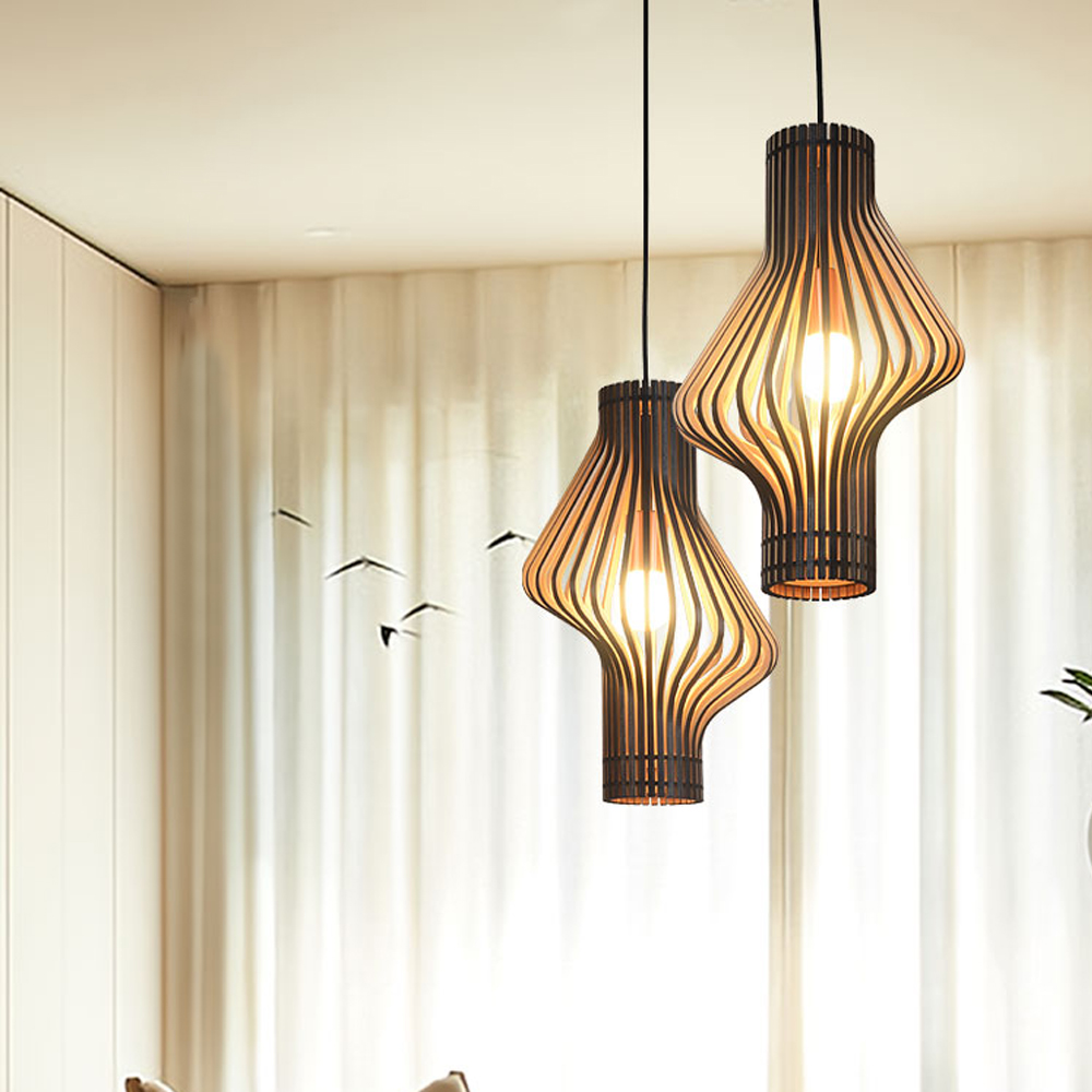 Creative Curved Surface Wooden Pendant Light Designer Art Light B&B Bedside Lamp