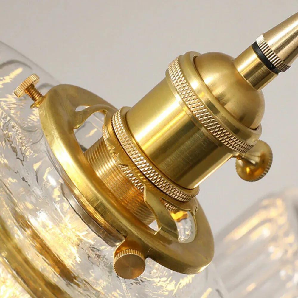 French Retro Brass Glass Chandelier Dining Room Single Head Small Pendant Lamp
