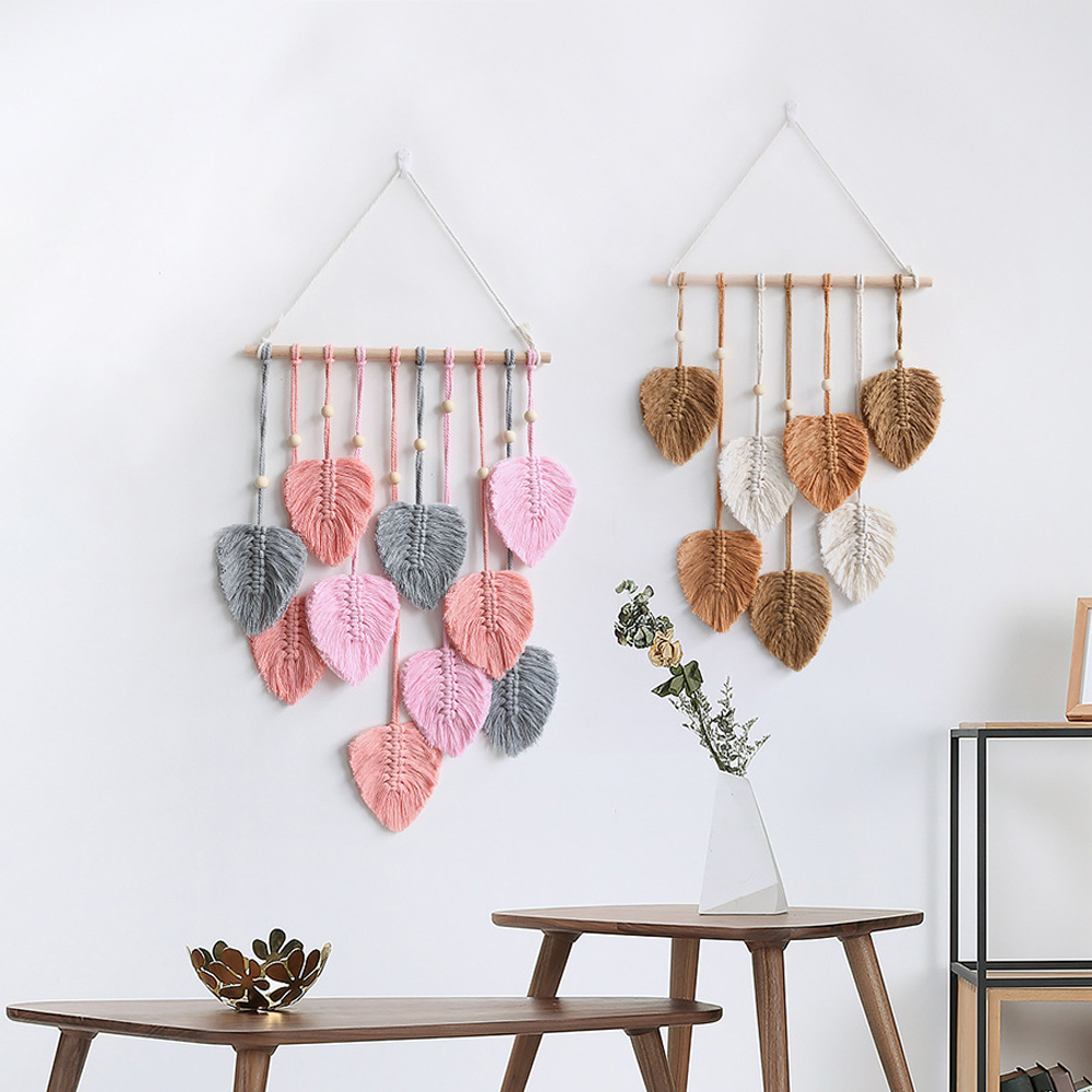 Bohemian Wall Decor Hand-woven Cotton Rope Leaf Tapestry Living Room Design