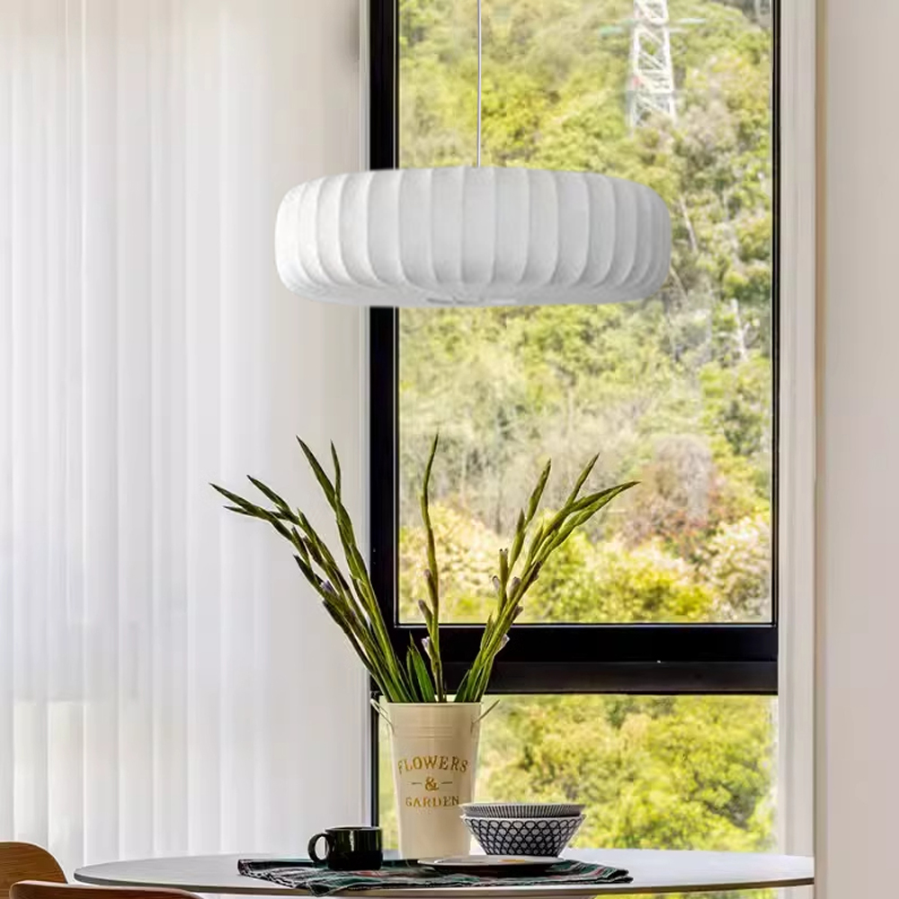 Wabi-Sabi Style Japanese Simple Imitation Silk Pendant Lights Living Room Combination Lamps