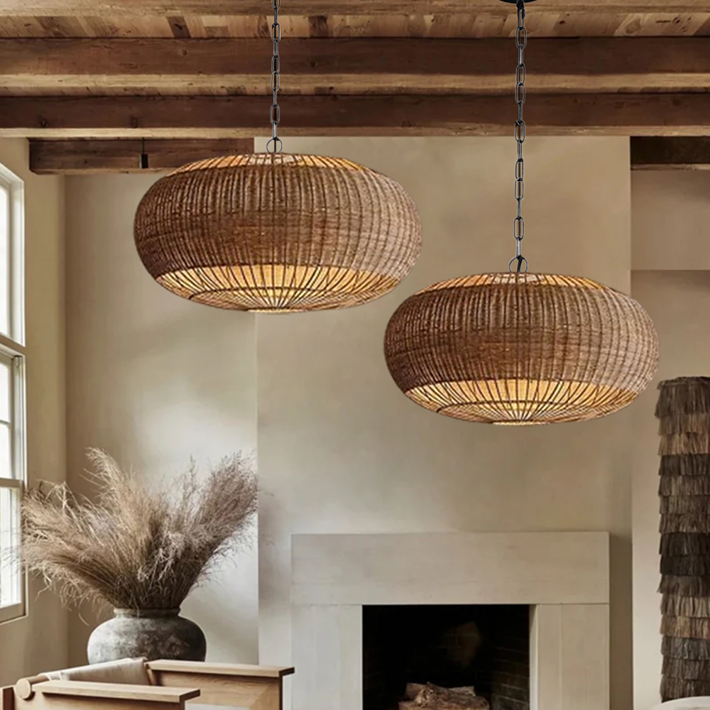 Rattan Pendant Light in Minimalist Wabi Sabi Style Interior Design Decor Lamp Fixture