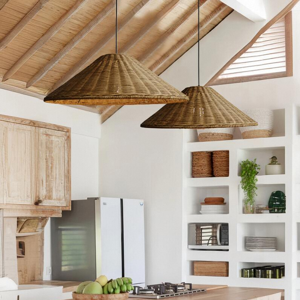 Homestay Southeast Asian Rattan Chandelier Restaurant Straw Hat Lampshade