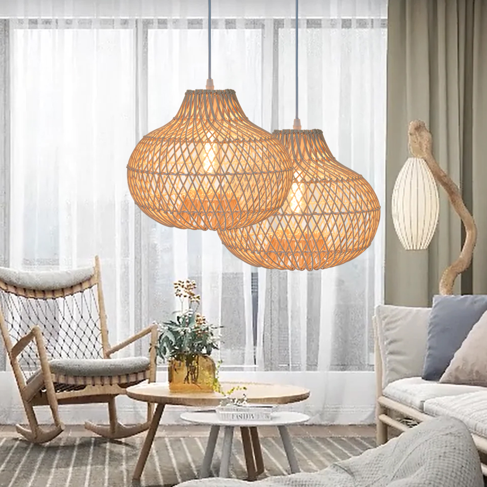 Minimalist Kitchen Counter Rattan Pendant Light Living Room Decor Lampshade