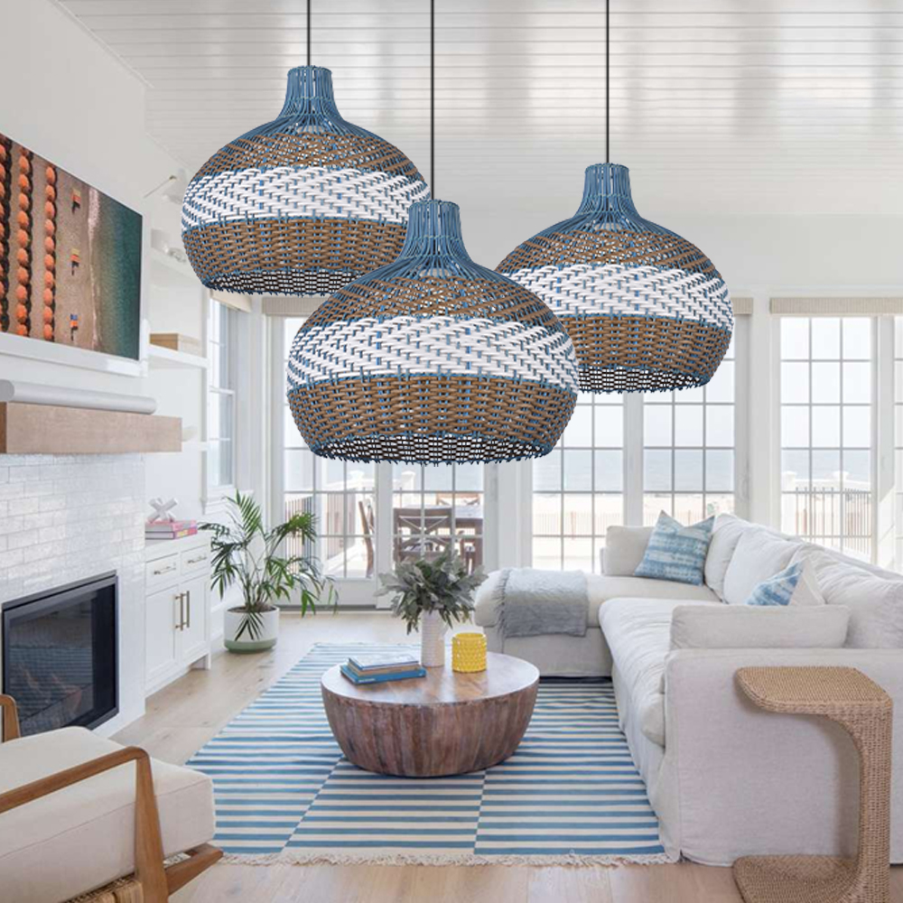 Courtland Blue Rattan Pendant Light for Kitchen Dining Room