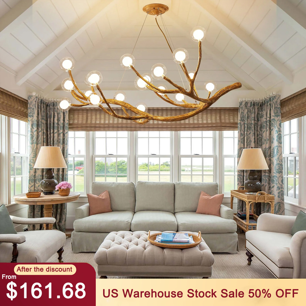 Multi-bulb Tree Branch Ceiling Lamp White Light Chandelier for Living Room