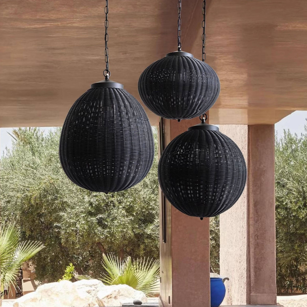 Outdoor Balcony Rattan Woven Pendant Light Waterproof Garden Lamp