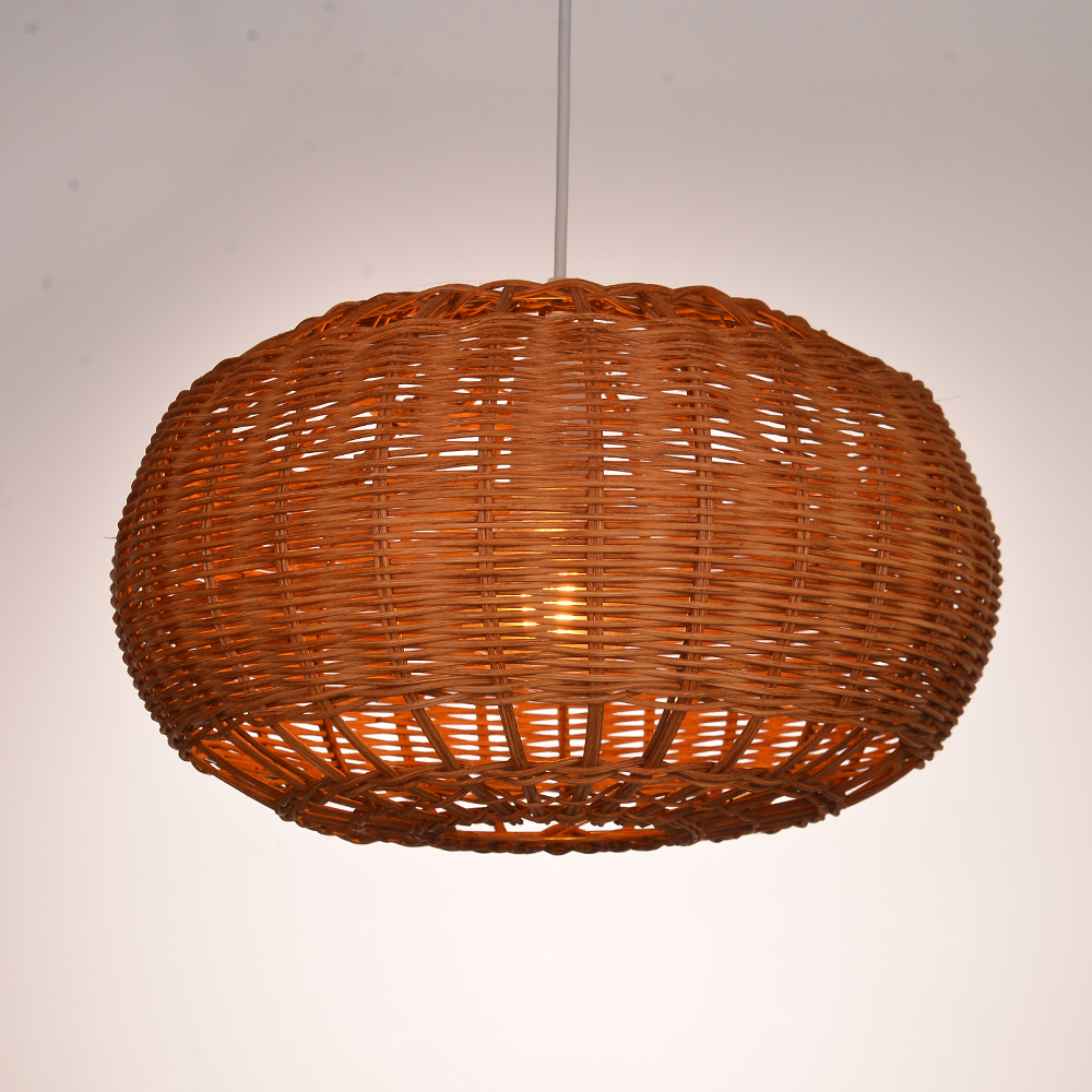 Wabisabi Dining Room Rattan Pendant Lights with White Hardwired