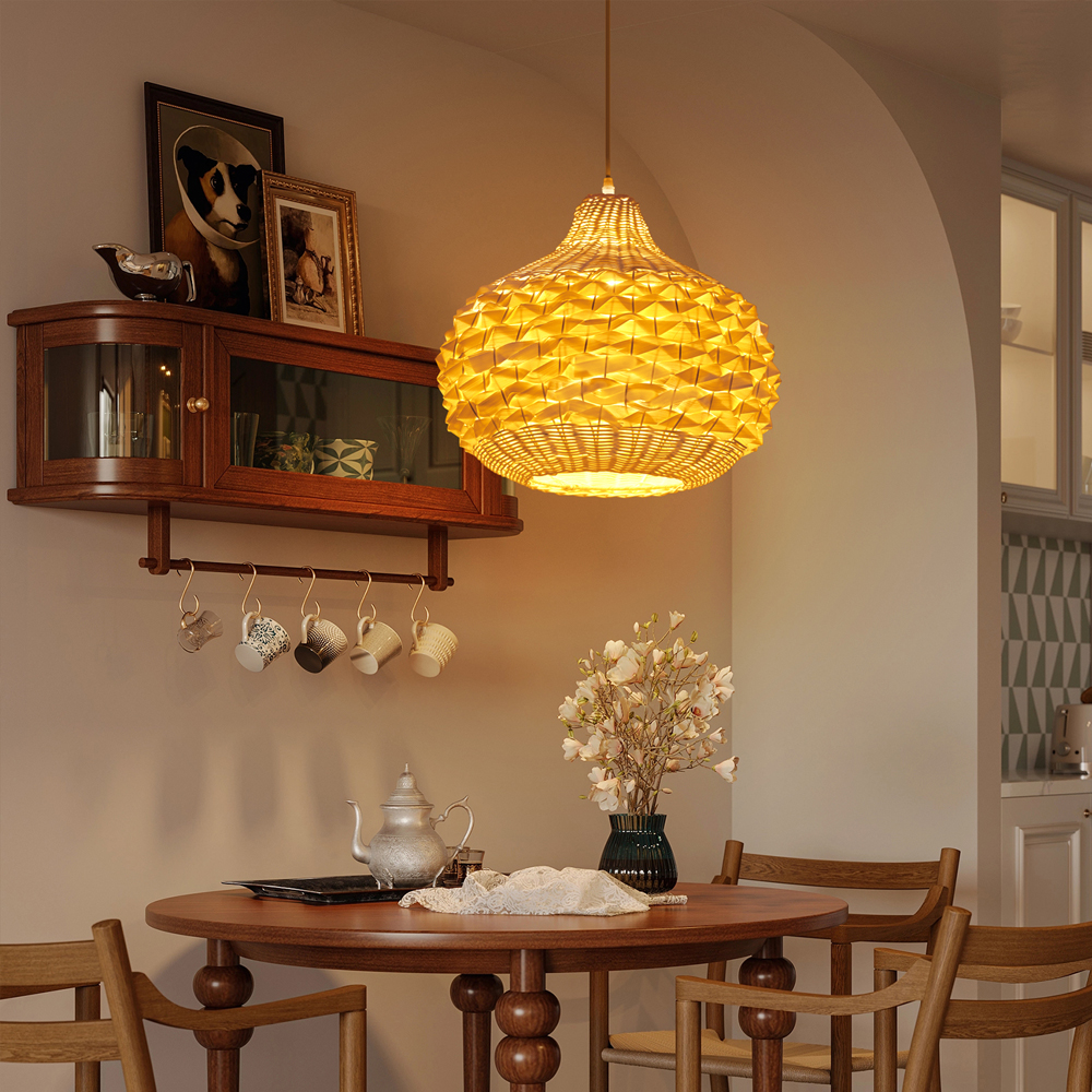 Unique Hand-Woven Rattan Pendant Light for Dining Room Kitchen Island