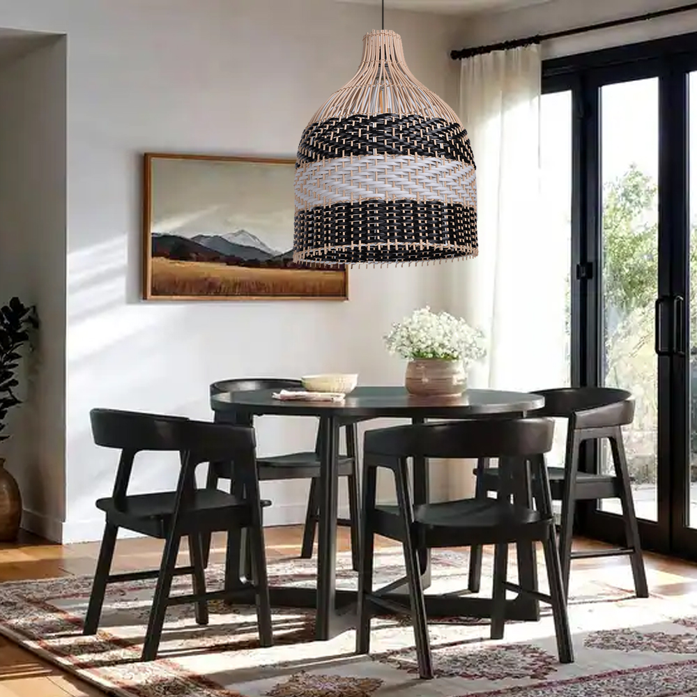 Tropical Black Rattan Chandelier for Restaurants Exotic Hand-Woven Decor