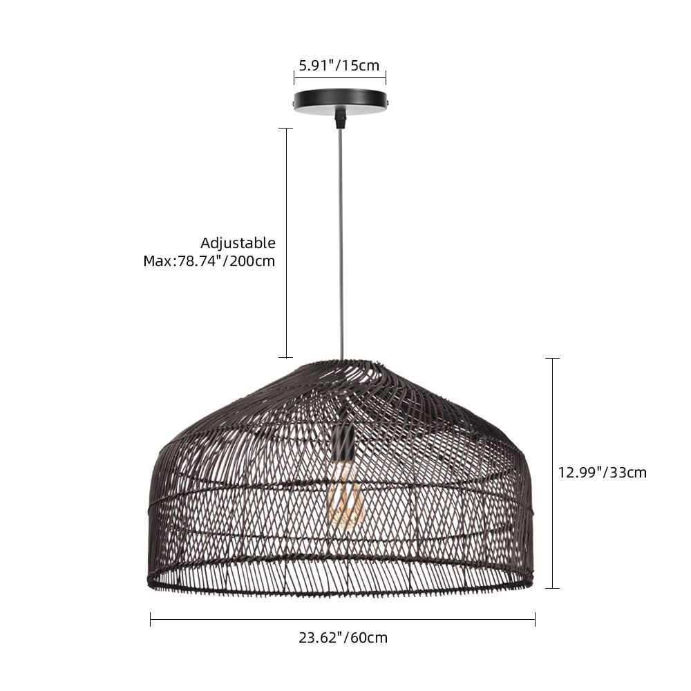Hand Weave Matte Black Rattan Chandelier Light Easy Install Pendant