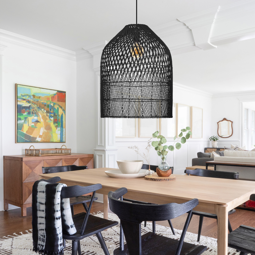 Unique Textured Ceiling Light Dining Room Decor Weave Black Rattan Lamp