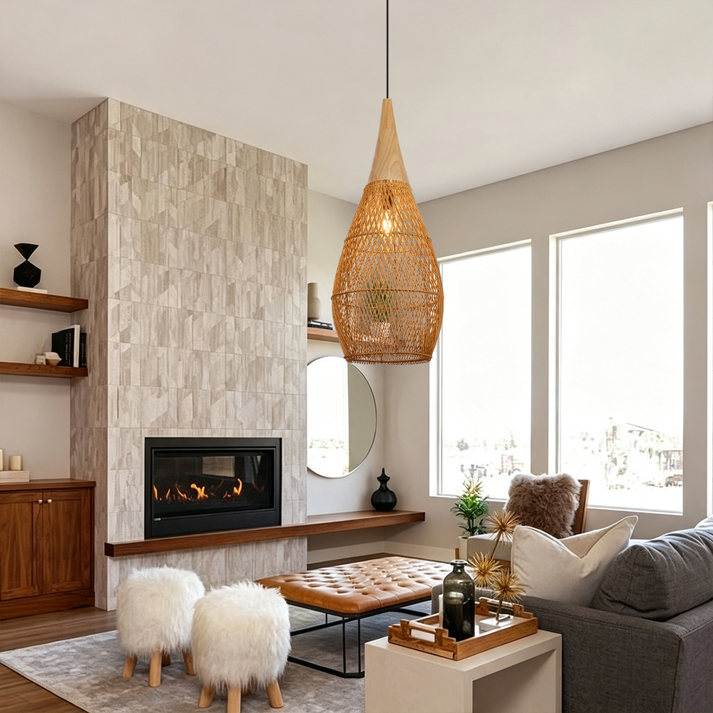 Coastal Rattan Woven Pendant Light  Farmhouse Artisan Natural Lighting for Dining Rooms