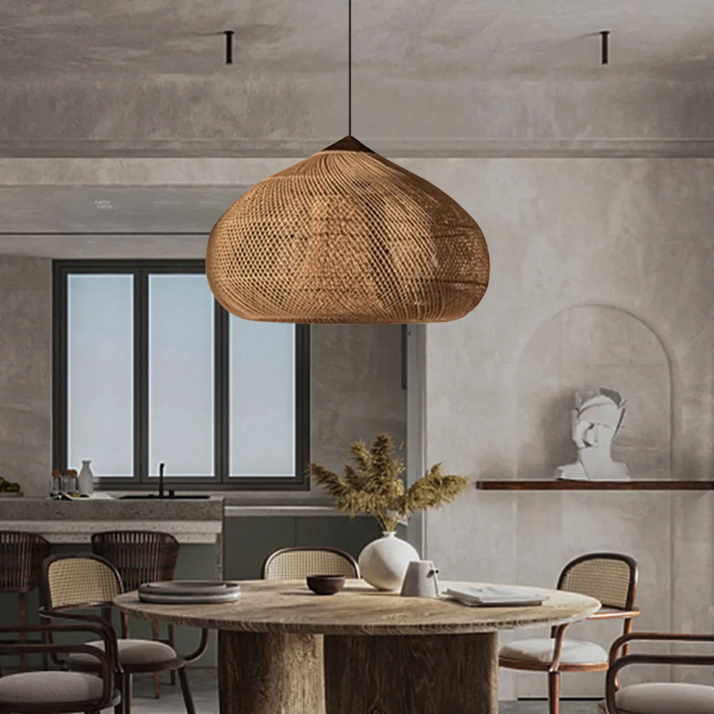 Wabi Sabi Style Retro Dining Room Chandelier Rattan Zen Pendant Light