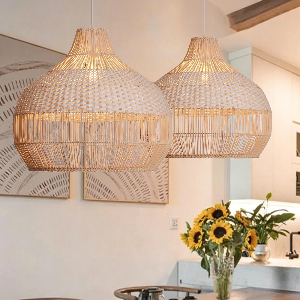 White Rattan Pendant Light Woven Rattan Lampshade