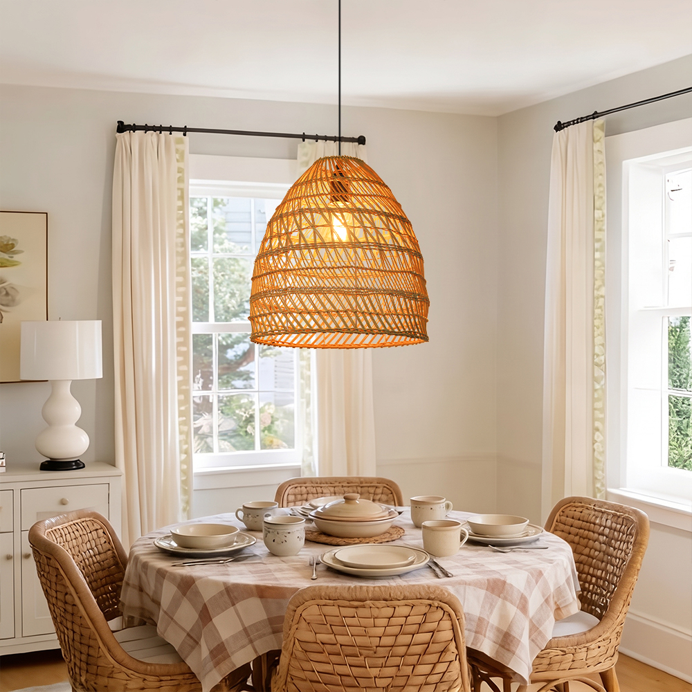 Boho Living Room Hanging Lamp Natural Wicker Pendant Light for B&Bs
