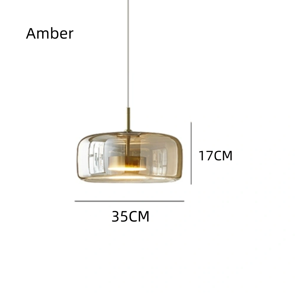 Modern Simple Dining Room Amber Glass Single Head Pendant Light