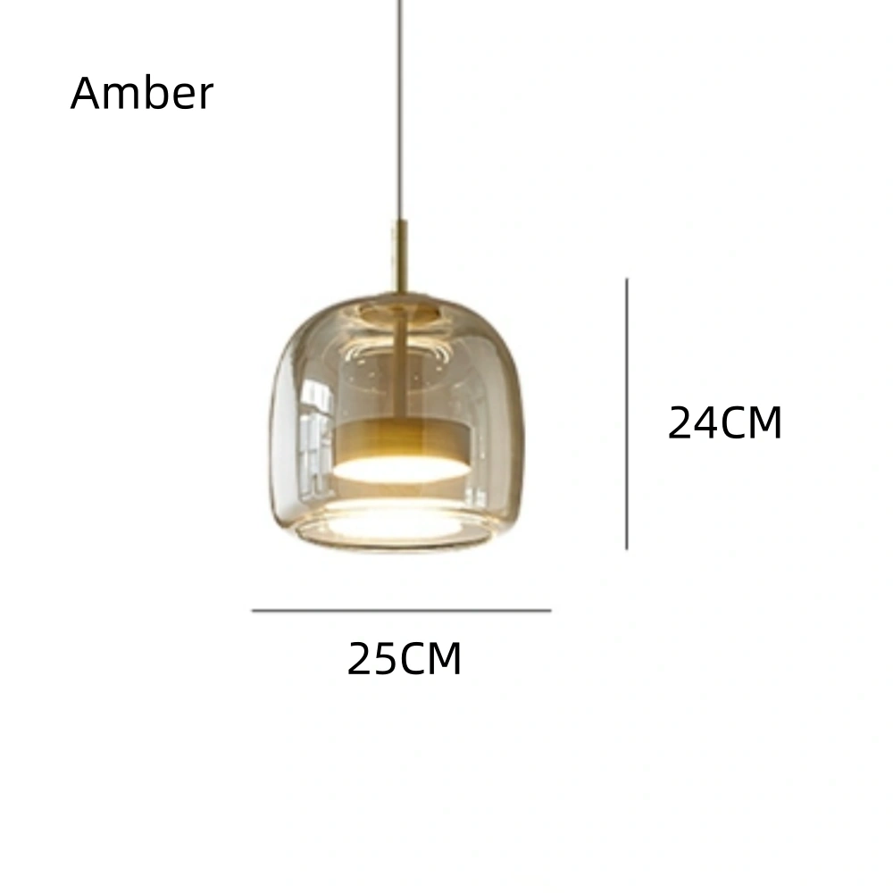Modern Simple Dining Room Amber Glass Single Head Pendant Light