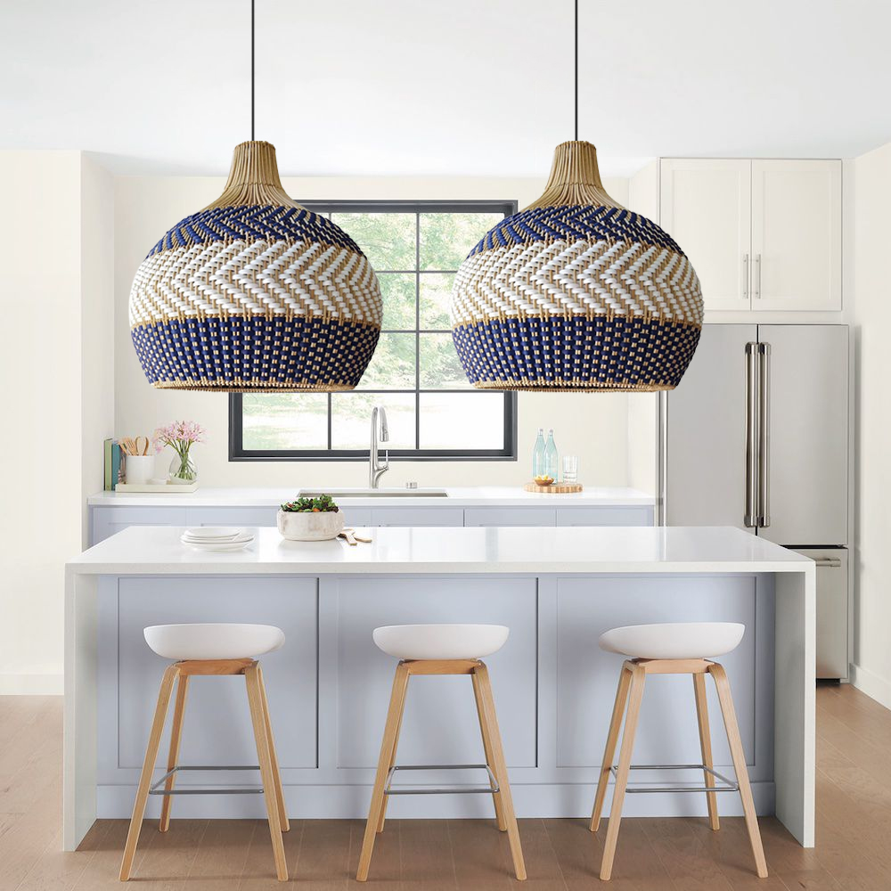 Coastal Farmhouse Dome Rattan Pendant Light Boho Basket Weaving Lighting Fixture for Dining Room