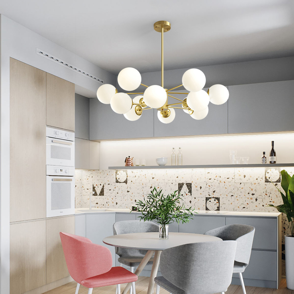 Nordic Modern Copper Chandelier Milky White Bubble Ceiling Light For Living Room Bedroom
