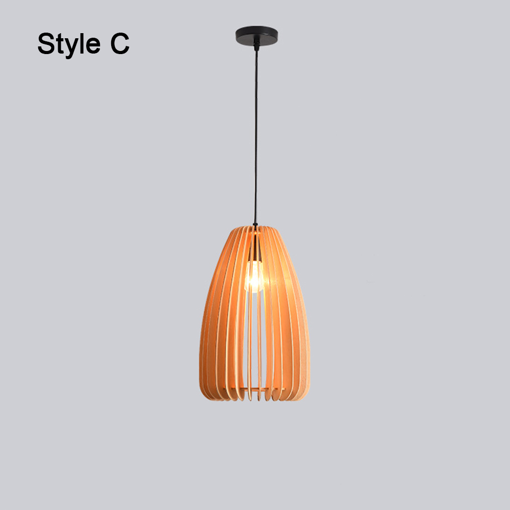 Japanese Retro Pumpkin Lantern Living Room Chandelier Wooden Pendant Lamp