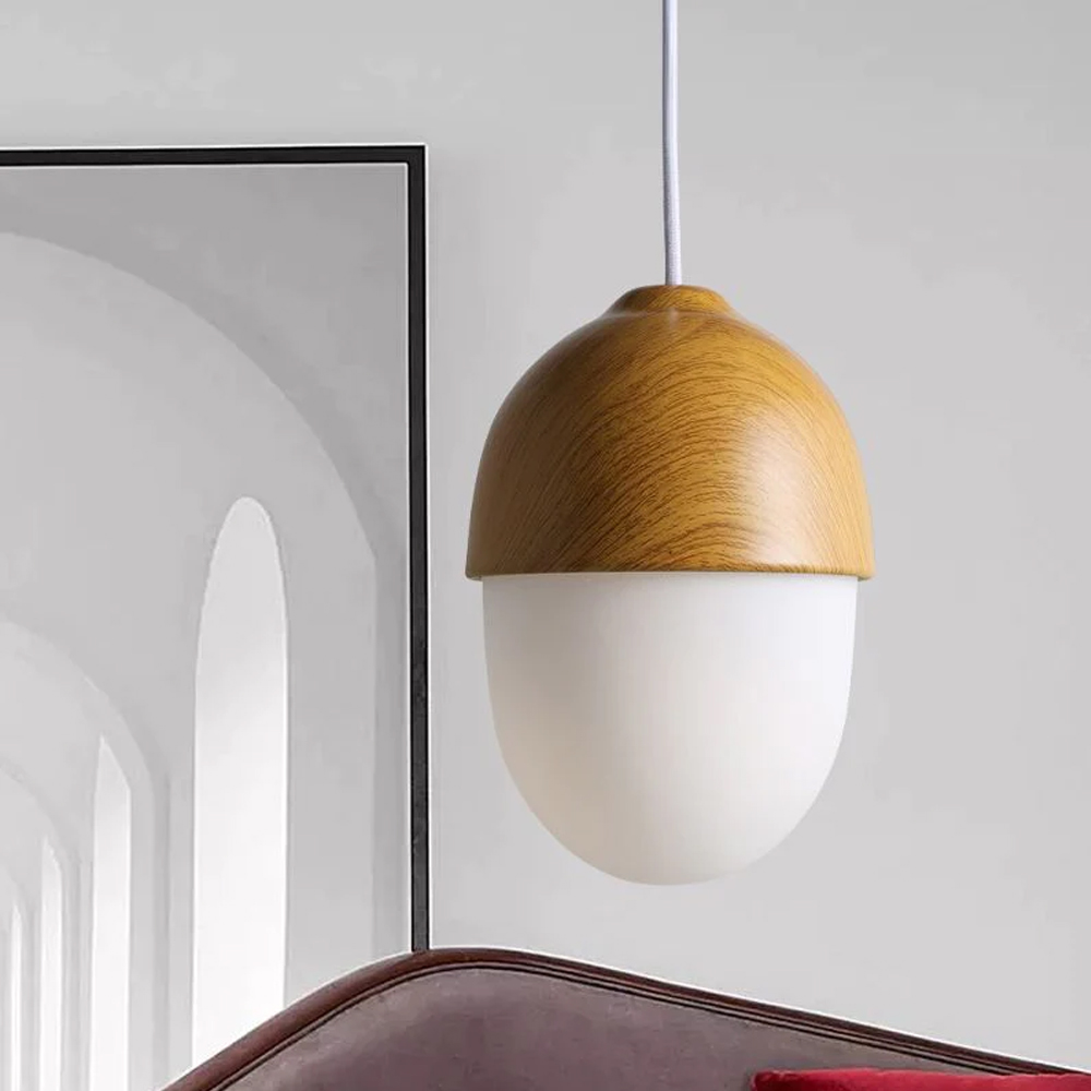 Handmade Wooden LED Hanging Lamp Nut Shaped Pendant Light