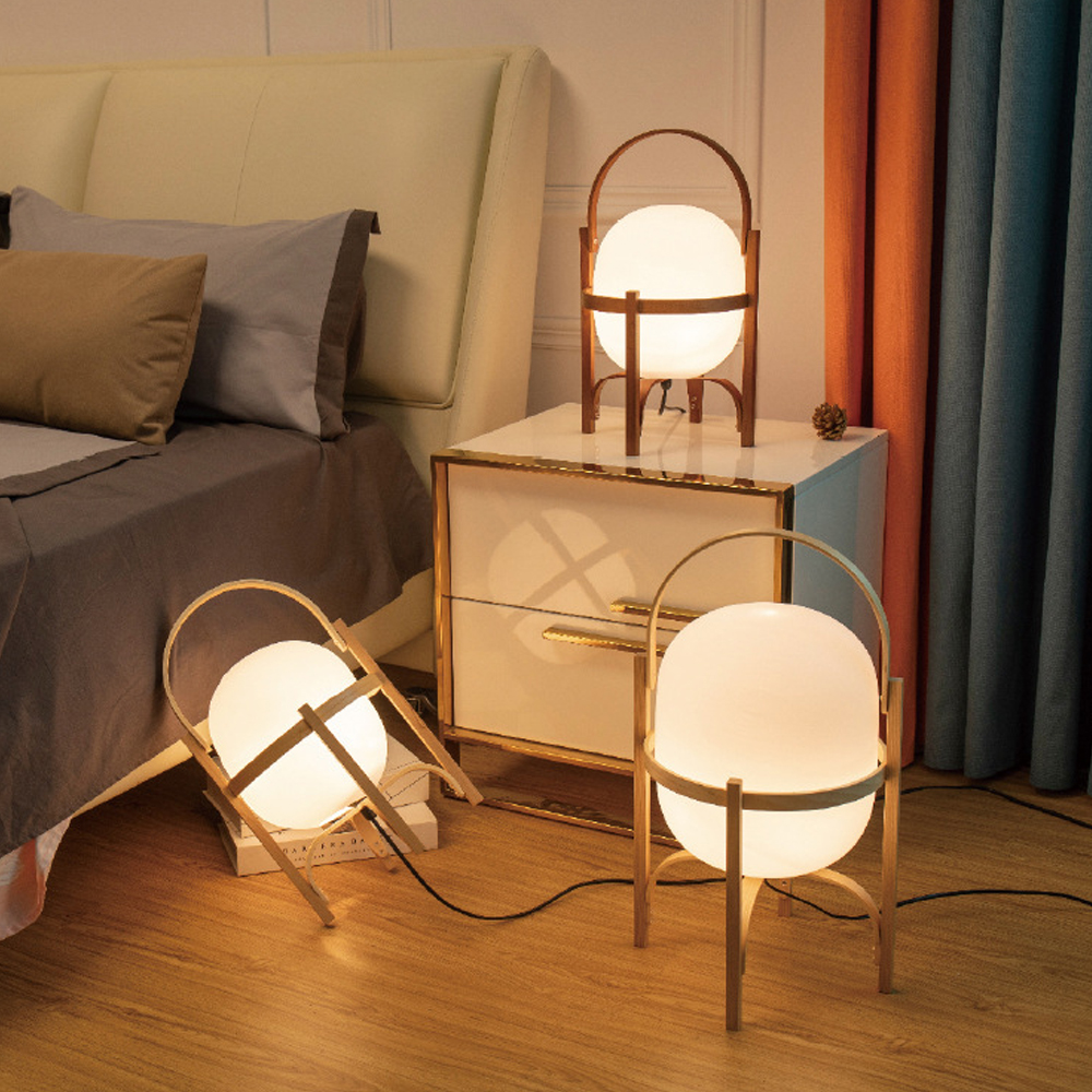 Simple Japanese Solid Wood Floor Lamp Designer Basket Glass Table Lamp Bedside Light