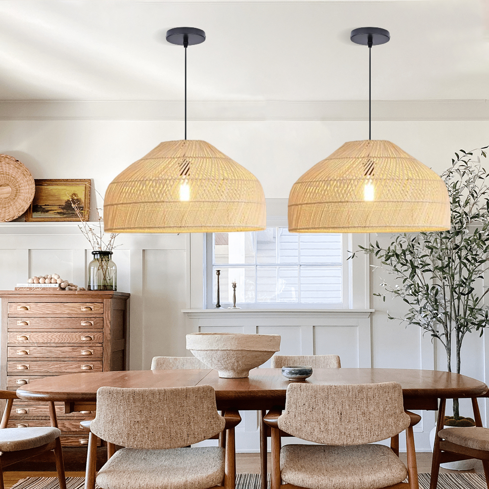 Hand-Woven Pendant Light Fixture Farmhouse Basket Hanging Lamp Chandelier for Kitchen
