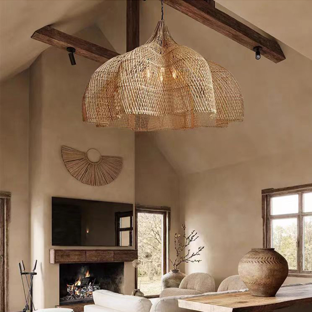 Justina Rattan Pendant Light Wabi Sabi Wicker Chandelier