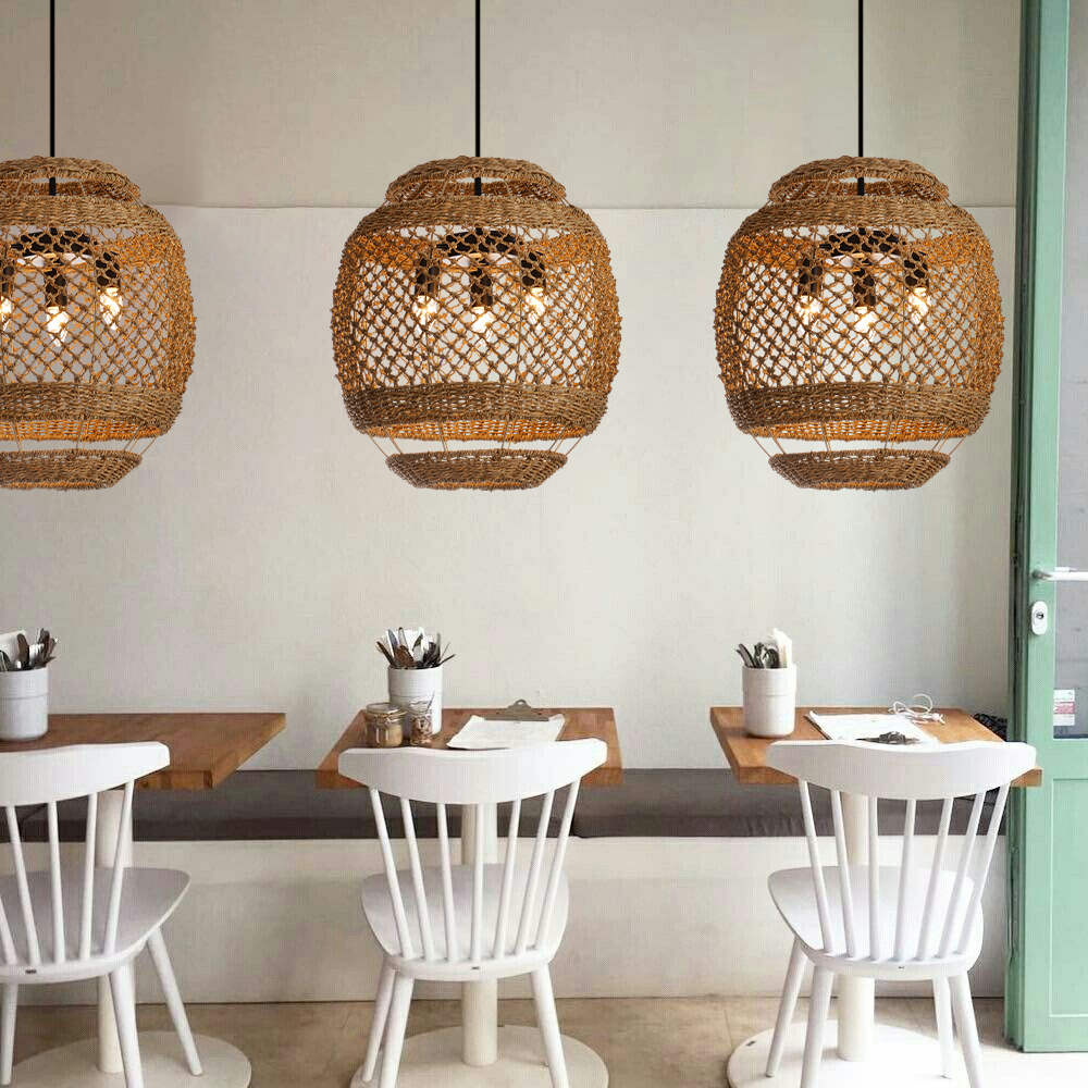 Minimal Furniture Handmade Seagrass Pendant Light Dining Studio 3-light Wabi-sabi Lamp