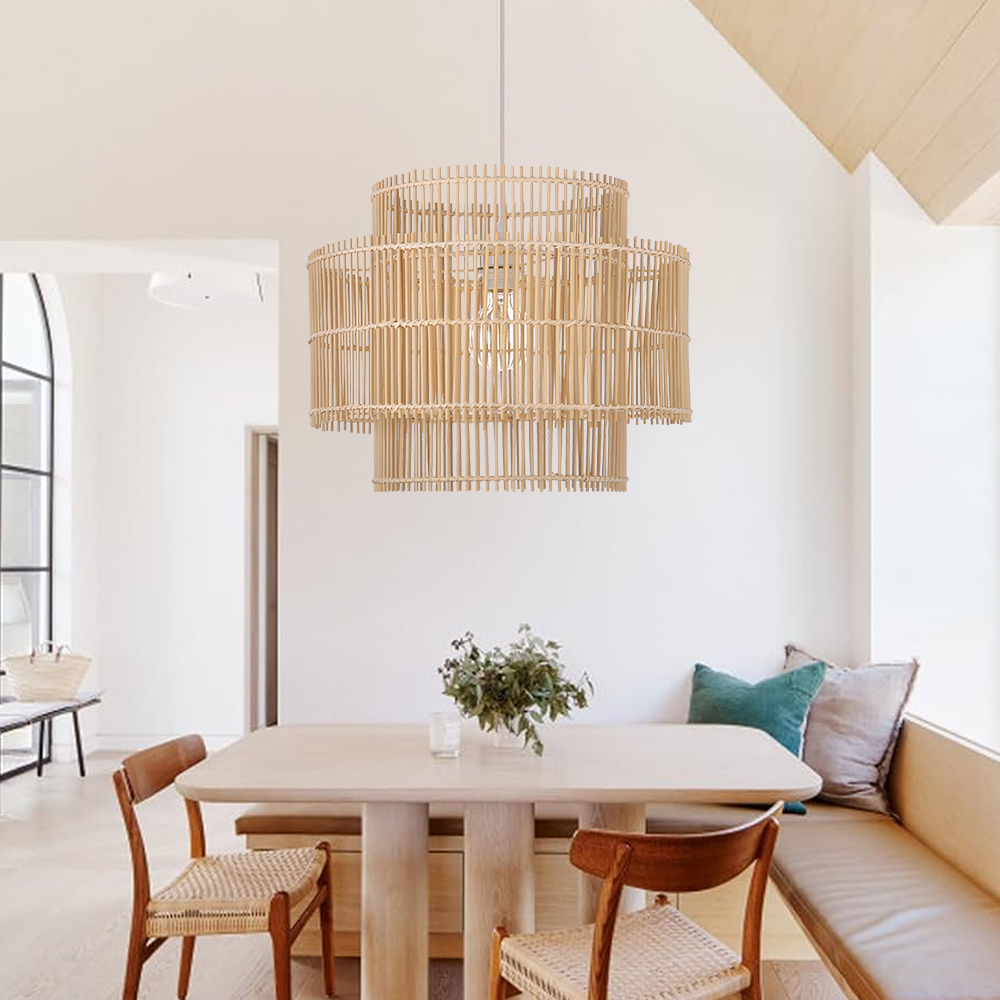 Natural Rattan Weaving Hanging Light Wicker Pendant Light Fixture 