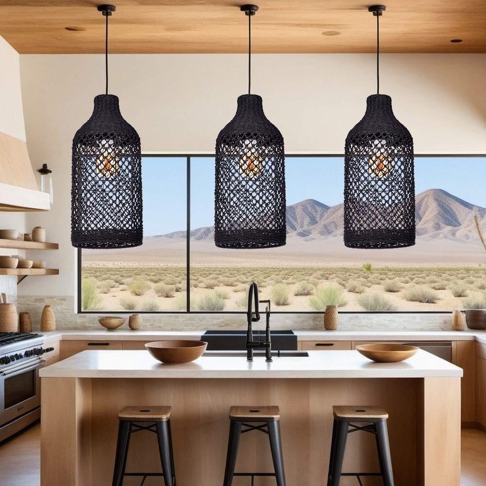 Wabi-sabi Living Room Seagrass Chandelier Retro B&B Decorative Pendant Lamp