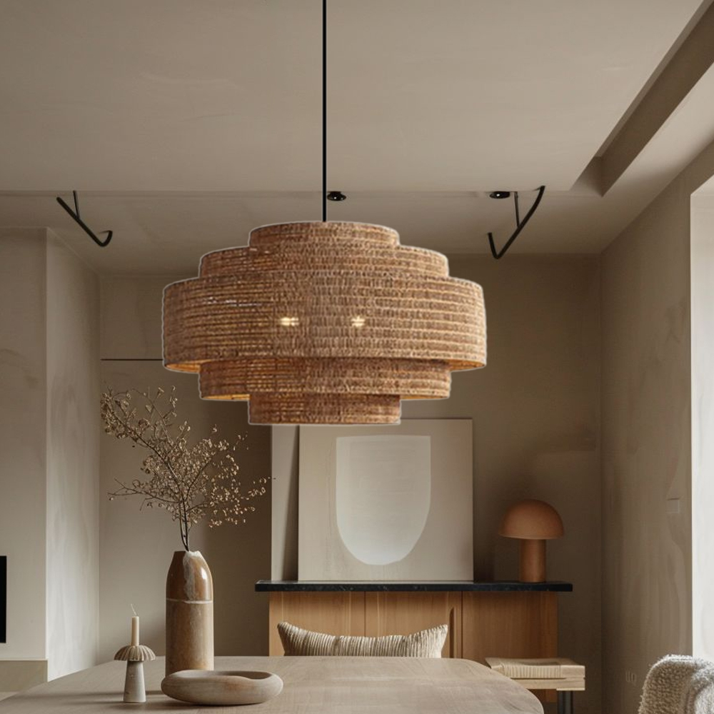Retro Wabi-sabi style Dining Table Rattan Pendant Light B&B Decoration Handwoven Lampshade