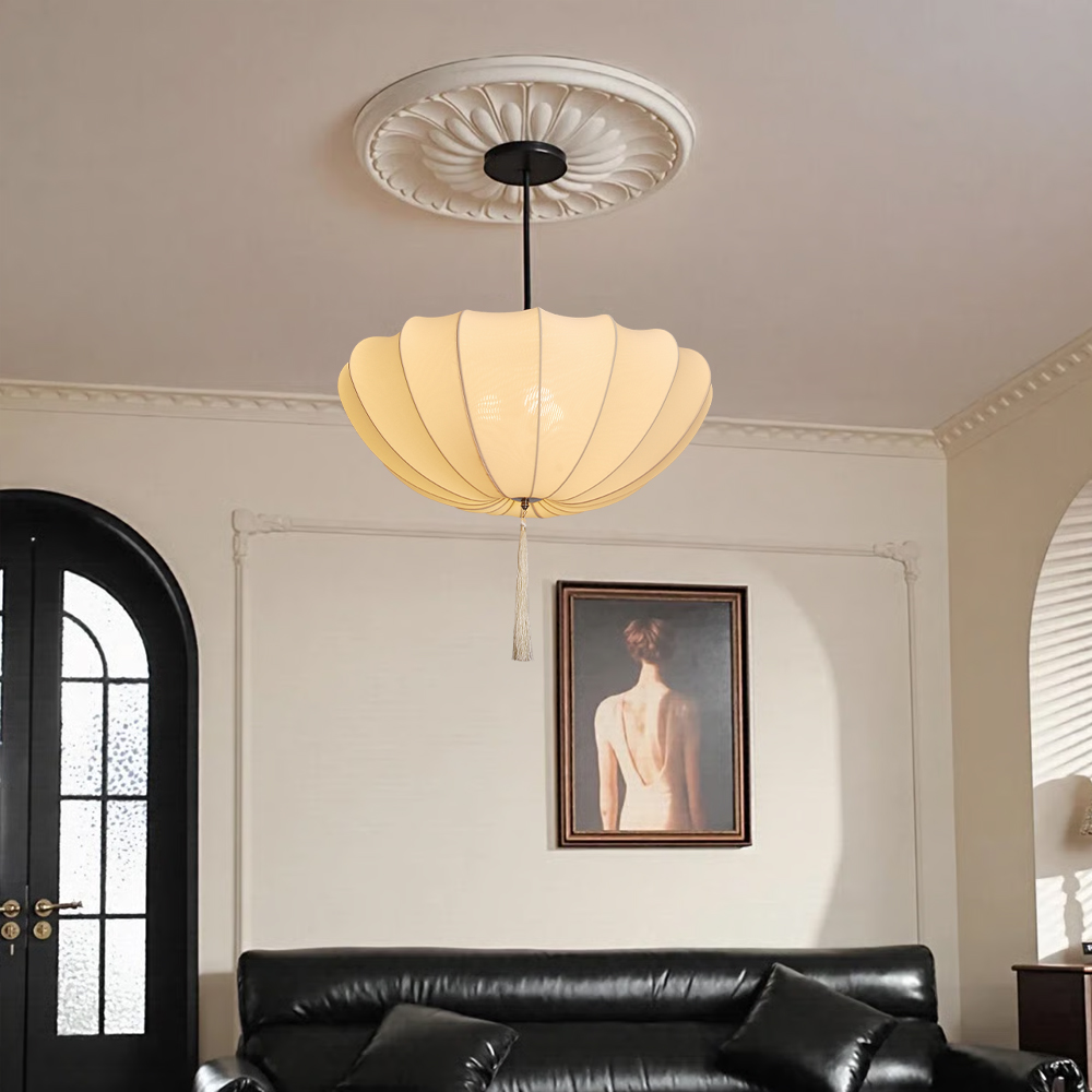 Nordic Simple Cream Fabric Chandelier Dining Living Room Pendant Lights
