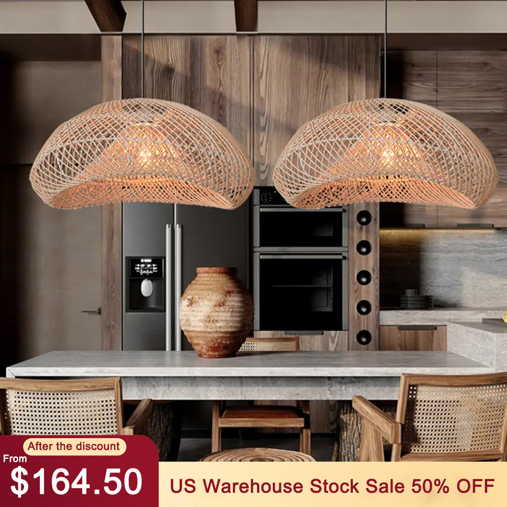 Wabi-Sabi Rattan Woven Dining Room Pendant Lamp Wicker Light Fixture