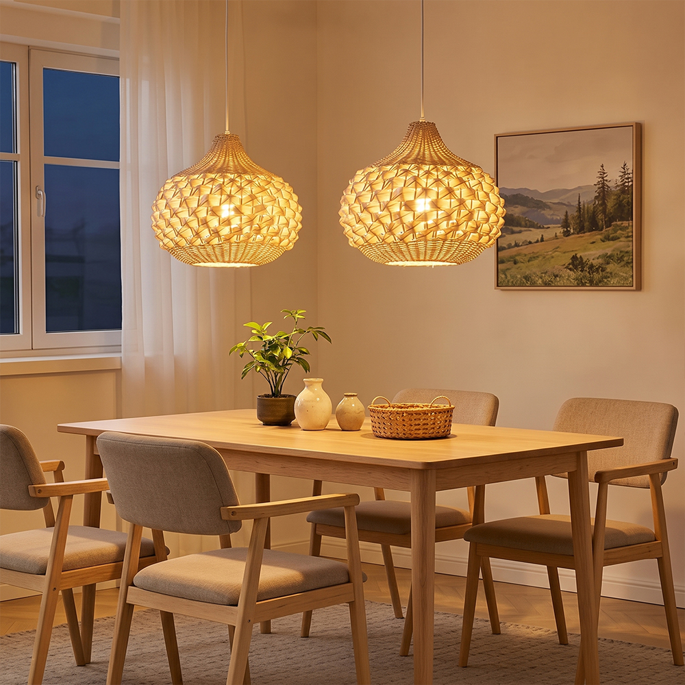 Unique Hand-Woven Rattan Pendant Light for Dining Room Kitchen Island