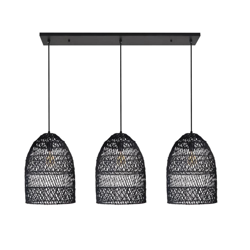 Intricate Black Rattan Lattice Light Artistic Hanging Shade for Dining Room