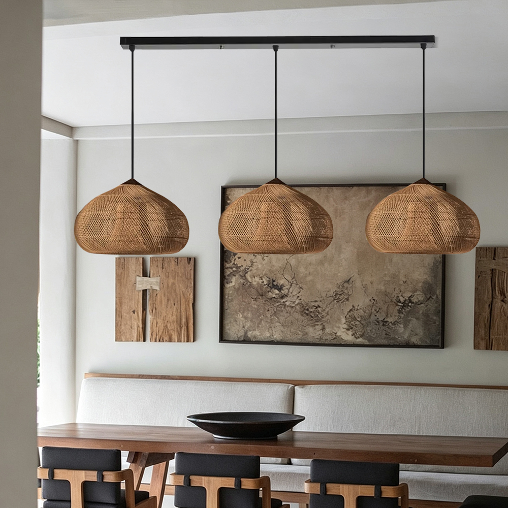 Wabi Sabi Style Retro Dining Room Chandelier Rattan Zen Pendant Light