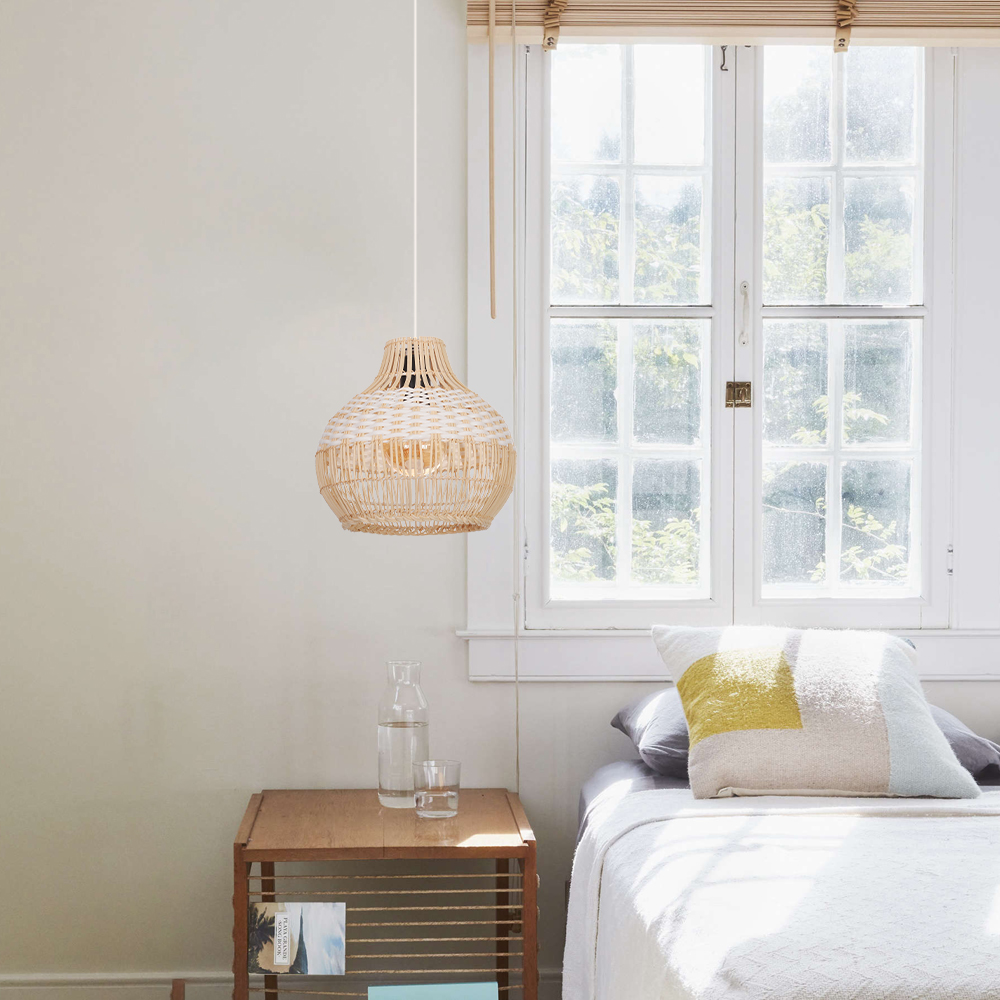 White Rattan Pendant Light Woven Rattan Lampshade