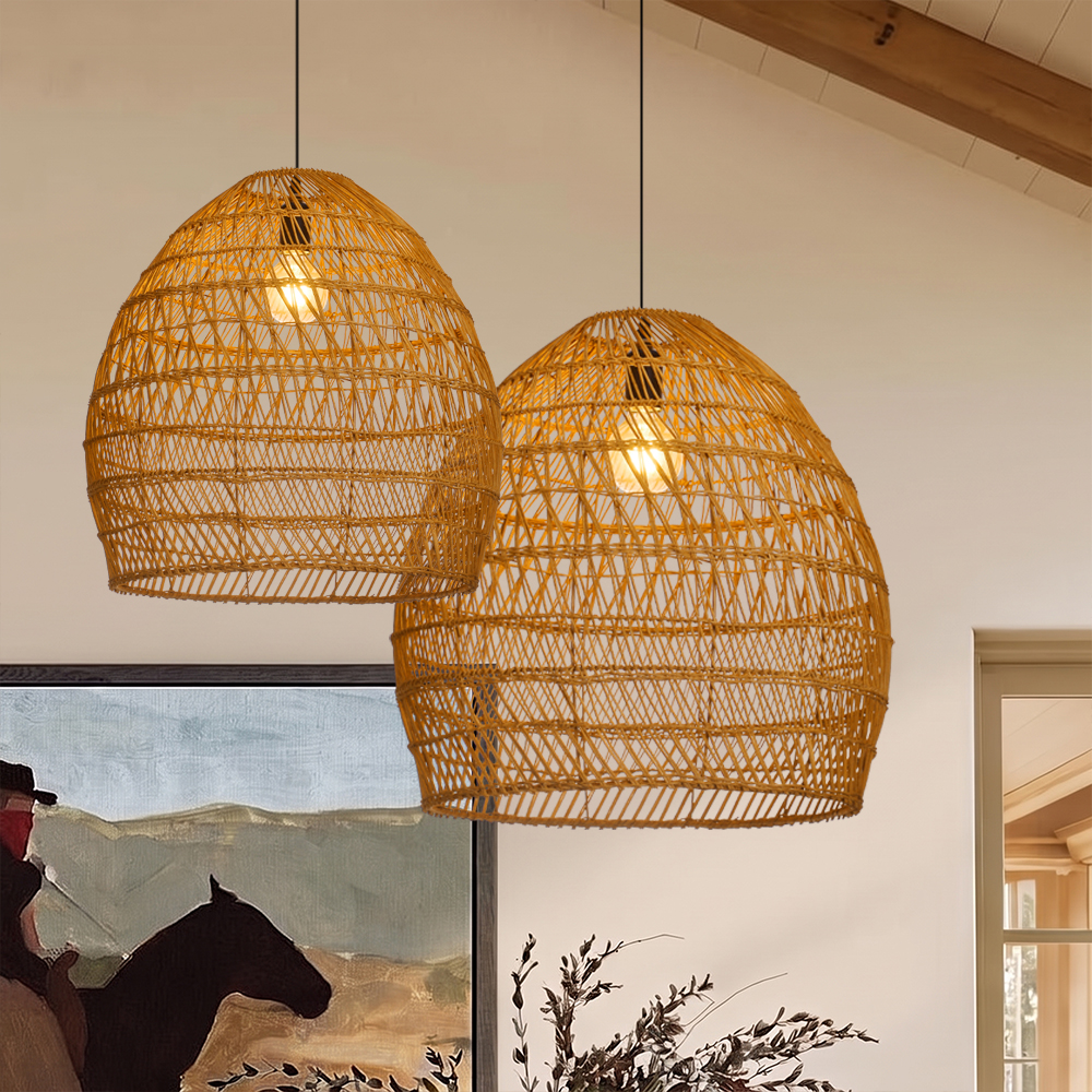 Boho Living Room Hanging Lamp Natural Wicker Pendant Light for B&Bs