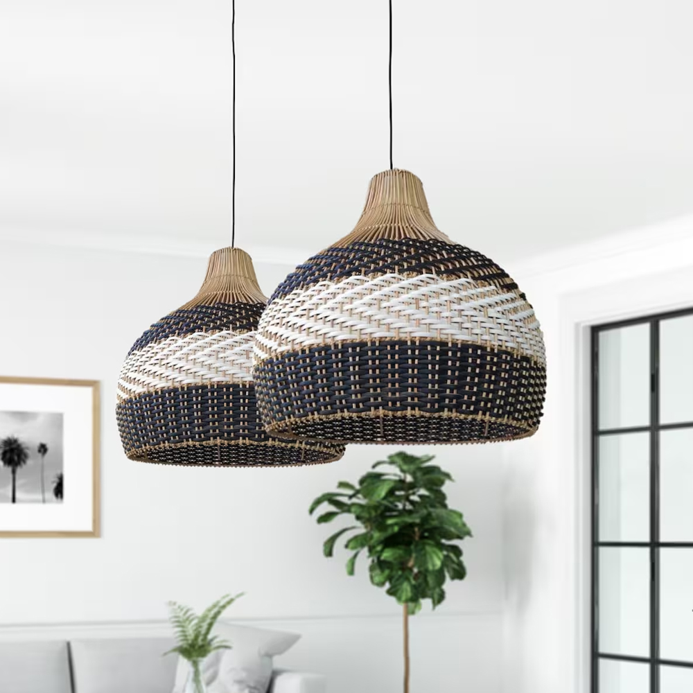 Sophisticated Black and White Rattan Pendant Light Interior Kitchen Island Design