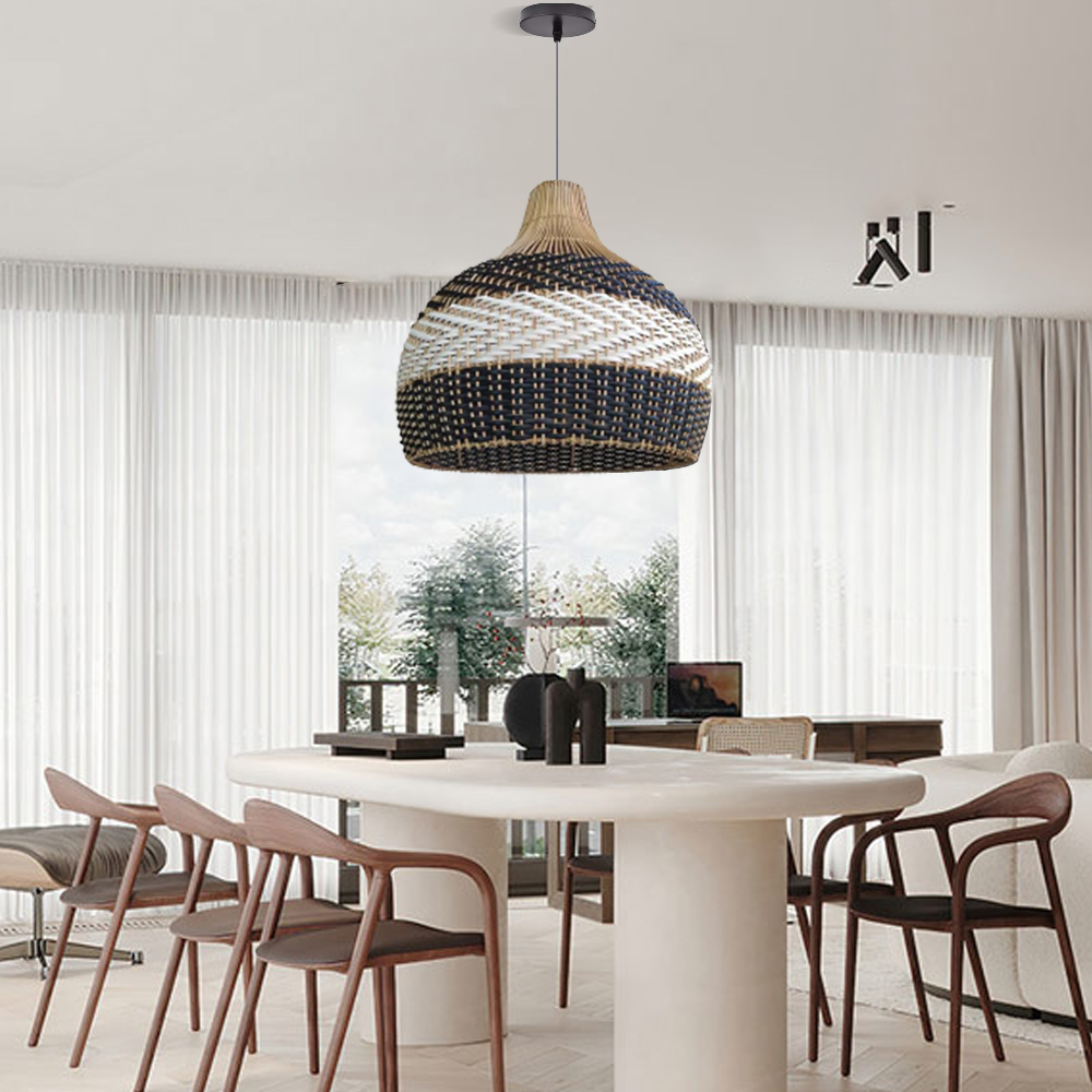 Kitchen Island Rattan Hanging Pendant Light Black and White Chandelier