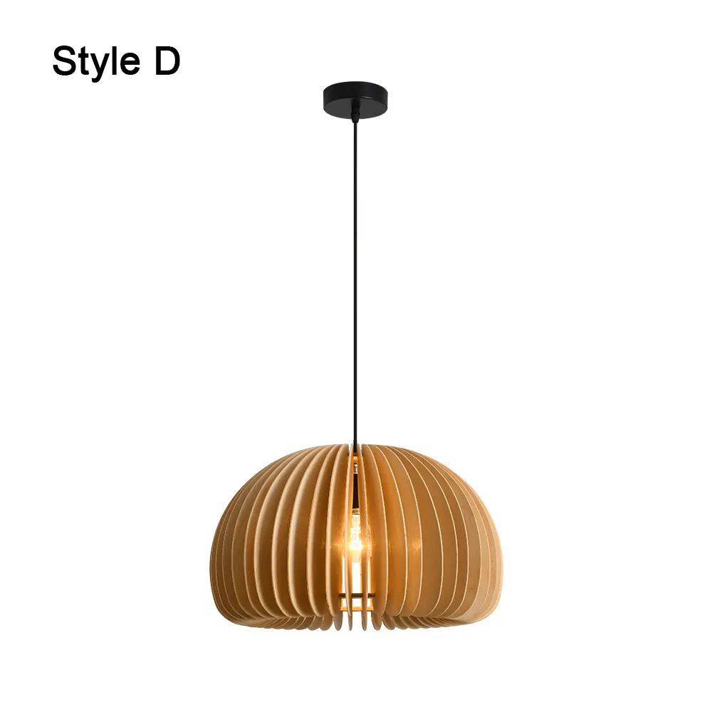 Japanese Retro Pumpkin Lantern Living Room Chandelier Wooden Pendant Lamp