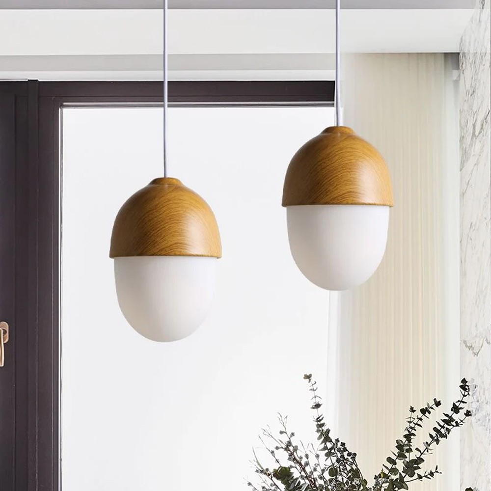 Handmade Wooden LED Hanging Lamp Nut Shaped Pendant Light