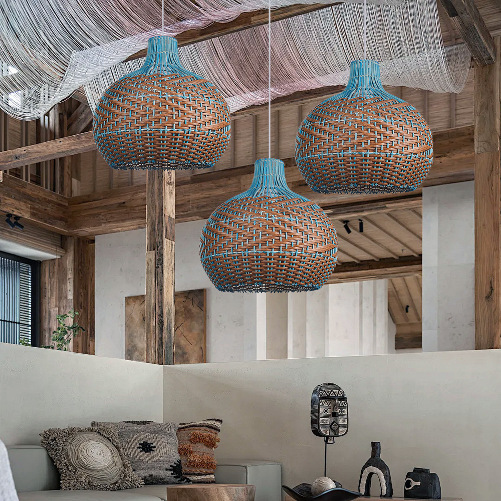 Kitchen Blue-brown Rattan Pendant Lights Fixture Ceiling Hanging Lamp Shade